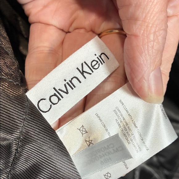 Calvin Klein Dark Brown Faux Leather Moto Jacket - Picture 10 of 16